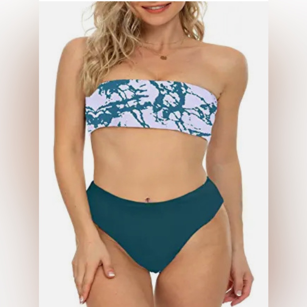 3 For $15 I2Crazy-Women's Teal Bandeau Bikini Top&High Waisted Bottom Sz Large